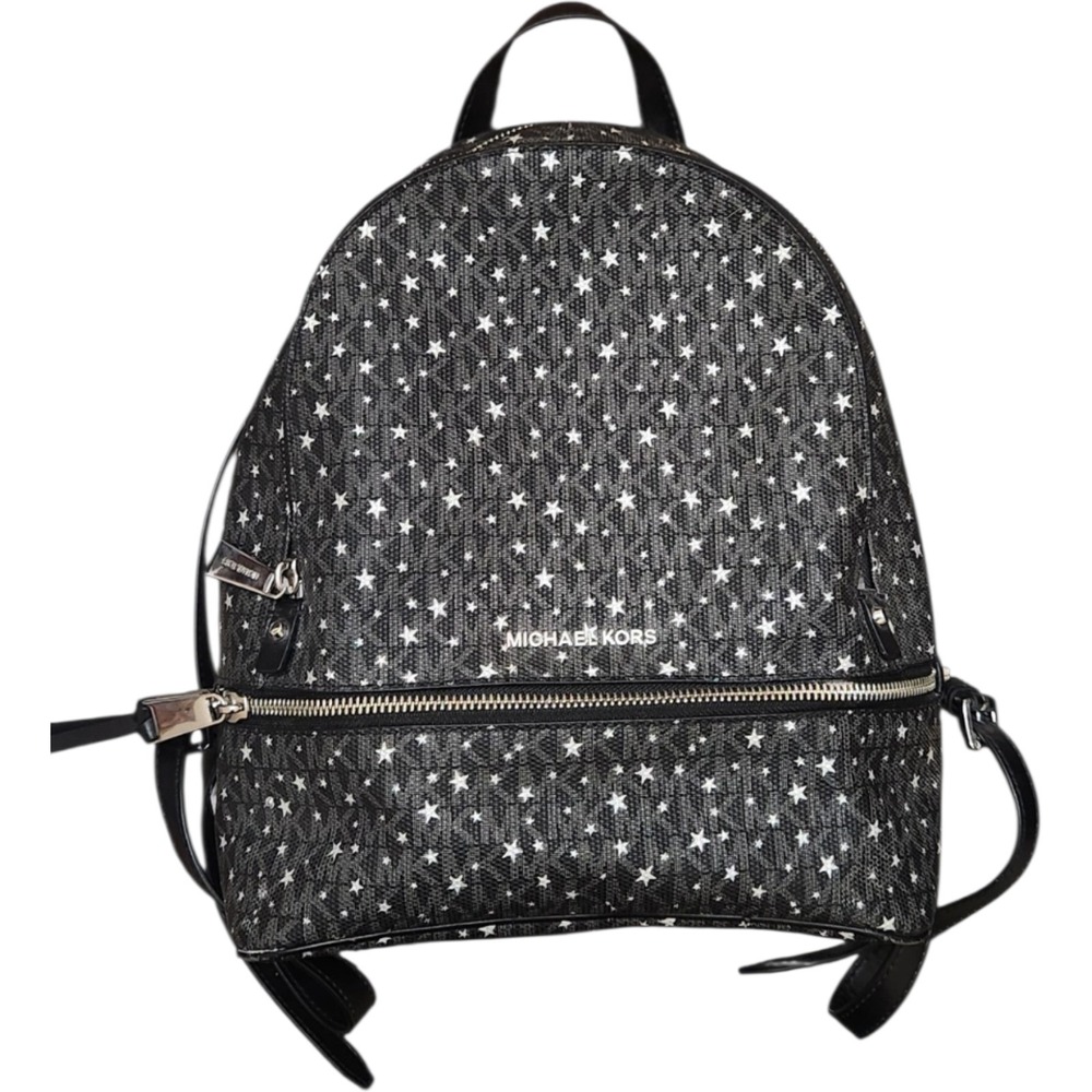 Michael Kors Abbey Medium Star Logo Backpack Black Silver Starry Night